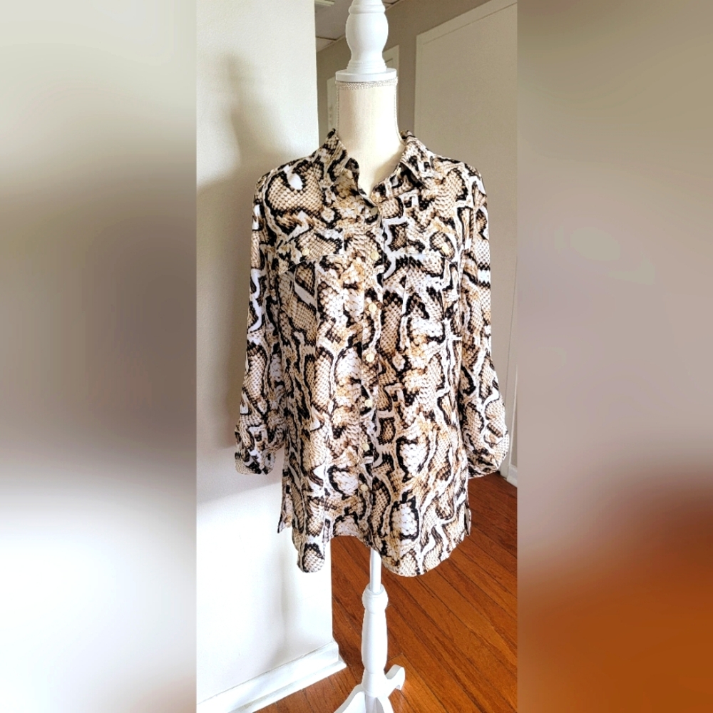 JM COLLECTION WOMEN'S SNAKEPRINT BLOUSE SIZE 12